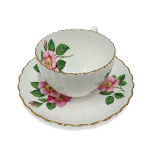 RADFORDS Floral Pink and Green Tea Cup Saucer England Vintage